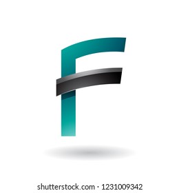 Vector Illustration of Persian Green Letter F with Black Glossy Stick isolated on a White Background