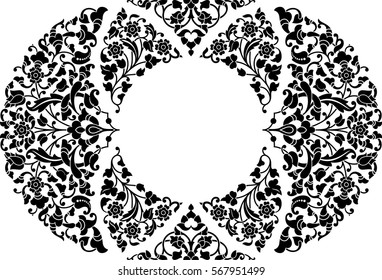 Vector illustration of persian ornamental frame. Black on white background. Stencil for decor.