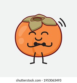 Vector Illustration of Persimmon Character with cute face, simple hands and leg line art on Isolated Background. Flat cartoon doodle style.