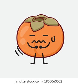 Vector Illustration of Persimmon Character with cute face, simple hands and leg line art on Isolated Background. Flat cartoon doodle style.