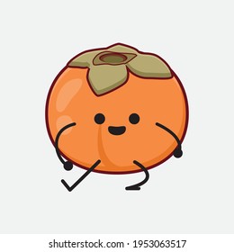 Vector Illustration of Persimmon Character with cute face, simple hands and leg line art on Isolated Background. Flat cartoon doodle style.