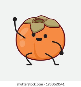 Vector Illustration of Persimmon Character with cute face, simple hands and leg line art on Isolated Background. Flat cartoon doodle style.