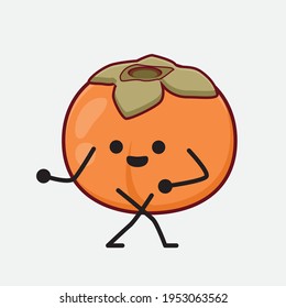 Vector Illustration of Persimmon Character with cute face, simple hands and leg line art on Isolated Background. Flat cartoon doodle style.