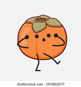 Vector Illustration of Persimmon Character with cute face, simple hands and leg line art on Isolated Background. Flat cartoon doodle style.