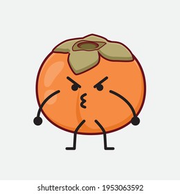 Vektorgrafik des Persimmon-Charakters mit süßem Gesicht, einfachen Händen und Beinlinien-Kunst auf isoliertem Hintergrund. Flacher Cartoon-Doodle-Stil.