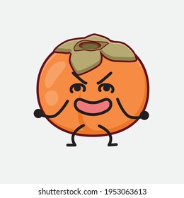 Vector Illustration of Persimmon Character with cute face, simple hands and leg line art on Isolated Background. Flat cartoon doodle style.