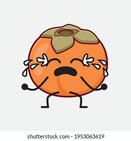 Vector Illustration of Persimmon Character with cute face, simple hands and leg line art on Isolated Background. Flat cartoon doodle style.