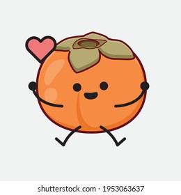 Vektorgrafik des Persimmon-Charakters mit süßem Gesicht, einfachen Händen und Beinlinien-Kunst auf isoliertem Hintergrund. Flacher Cartoon-Doodle-Stil.