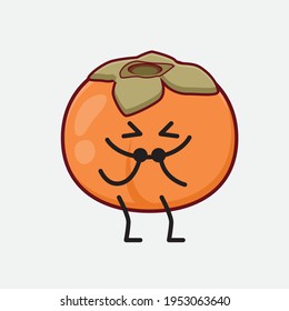 Vector Illustration of Persimmon Character with cute face, simple hands and leg line art on Isolated Background. Flat cartoon doodle style.