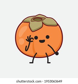 Vector Illustration of Persimmon Character with cute face, simple hands and leg line art on Isolated Background. Flat cartoon doodle style.