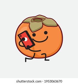 Vector Illustration of Persimmon Character with cute face, simple hands and leg line art on Isolated Background. Flat cartoon doodle style.