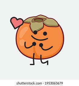 Vector Illustration of Persimmon Character with cute face, simple hands and leg line art on Isolated Background. Flat cartoon doodle style.