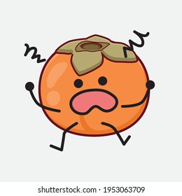 Vector Illustration of Persimmon Character with cute face, simple hands and leg line art on Isolated Background. Flat cartoon doodle style.