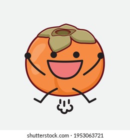 Vector Illustration of Persimmon Character with cute face, simple hands and leg line art on Isolated Background. Flat cartoon doodle style.