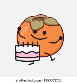 Vector Illustration of Persimmon Character with cute face, simple hands and leg line art on Isolated Background. Flat cartoon doodle style.