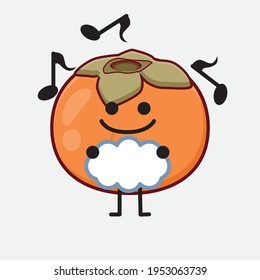 Vector Illustration of Persimmon Character with cute face, simple hands and leg line art on Isolated Background. Flat cartoon doodle style.