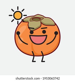 Vector Illustration of Persimmon Character with cute face, simple hands and leg line art on Isolated Background. Flat cartoon doodle style.