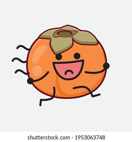Vector Illustration of Persimmon Character with cute face, simple hands and leg line art on Isolated Background. Flat cartoon doodle style.