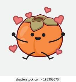 Vektorgrafik des Persimmon-Charakters mit süßem Gesicht, einfachen Händen und Beinlinien-Kunst auf isoliertem Hintergrund. Flacher Cartoon-Doodle-Stil.