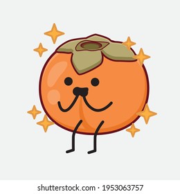 Vector Illustration of Persimmon Character with cute face, simple hands and leg line art on Isolated Background. Flat cartoon doodle style.