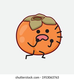 Vektorgrafik des Persimmon-Charakters mit süßem Gesicht, einfachen Händen und Beinlinien-Kunst auf isoliertem Hintergrund. Flacher Cartoon-Doodle-Stil.