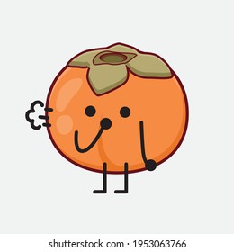 Vektorgrafik des Persimmon-Charakters mit süßem Gesicht, einfachen Händen und Beinlinien-Kunst auf isoliertem Hintergrund. Flacher Cartoon-Doodle-Stil.