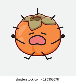 Vector Illustration of Persimmon Character with cute face, simple hands and leg line art on Isolated Background. Flat cartoon doodle style.