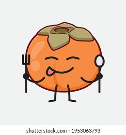 Vector Illustration of Persimmon Character with cute face, simple hands and leg line art on Isolated Background. Flat cartoon doodle style.