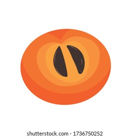 Vector illustration with persimmon fruit, illustration with a persimmon cut in half isolated on a white background, bright colors