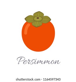 Vector illustration of persimmon icon in flat style with title, isolated on white background