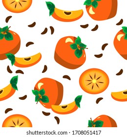 Vector illustration of persimmon on white background. In flat style pattern. 