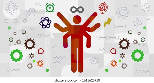 vector illustration of person with active character and skills and abilities symbols