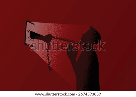 vector illustration of a person begging for forgiveness on a smartphone or being enslaved by a smartphone