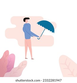 vector illustration of a person carrying an umbrella. umbrella, people, rain, illustration, vector in flat design style