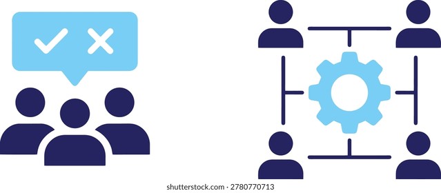 Vector illustration of a person checking or unchecking icons on a blue background