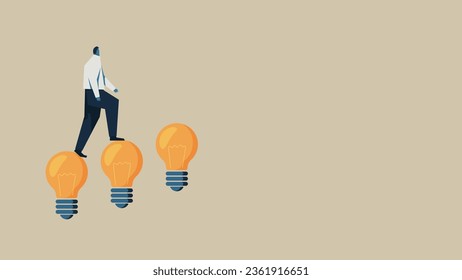 Vector illustration of a person climbing up a light bulb.