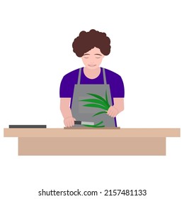 Vector Illustration Person Cooking Food With Knife