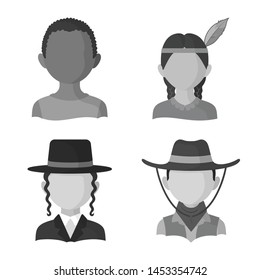 Vector illustration of person and culture icon. Set of person and race vector icon for stock.