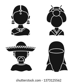 Vector illustration of person and culture sign. Set of person and race  stock vector illustration.