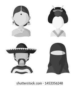 Vector illustration of person and culture sign. Collection of person and race stock symbol for web.