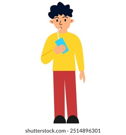 vector illustration of a person drinking a drink with a straw. cold drinks. packaged drinks. ready-to-drink drinks.