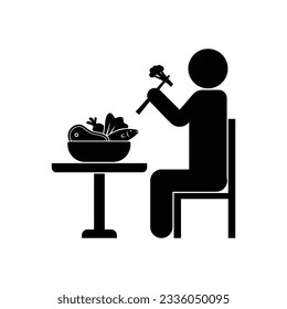 Vector Illustration of Person Eating a Healthy Meal in Solid Color, Good for Healthy Eating Silhouette illustration.