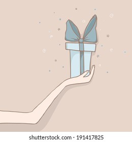 Vector illustration of person giving gift package