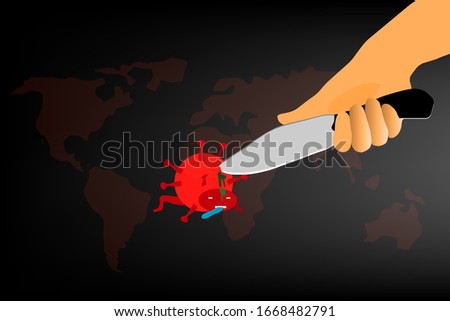 vector illustration of a person holding a sharp knife stabbing a germ with a red body