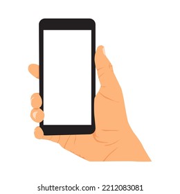 ilustración vectorial de la persona que sostiene el teléfono inteligente, con la mano en el teléfono inteligente