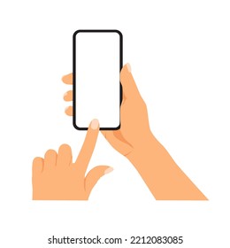 ilustración vectorial de la persona que sostiene el teléfono inteligente, con la mano en el teléfono inteligente