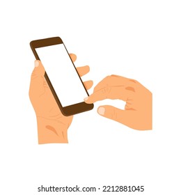 vector illustration of person holding smart phone, hand holding smart phone