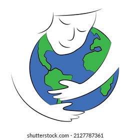 Vector illustration of a person hugging the earth. symbol for taking care of our planet. Earth day