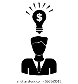 Ilustración vectorial de una persona con un icono de idea en negro
