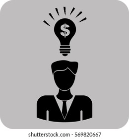 Vector Illustration of Person with Idea Icon in Black
